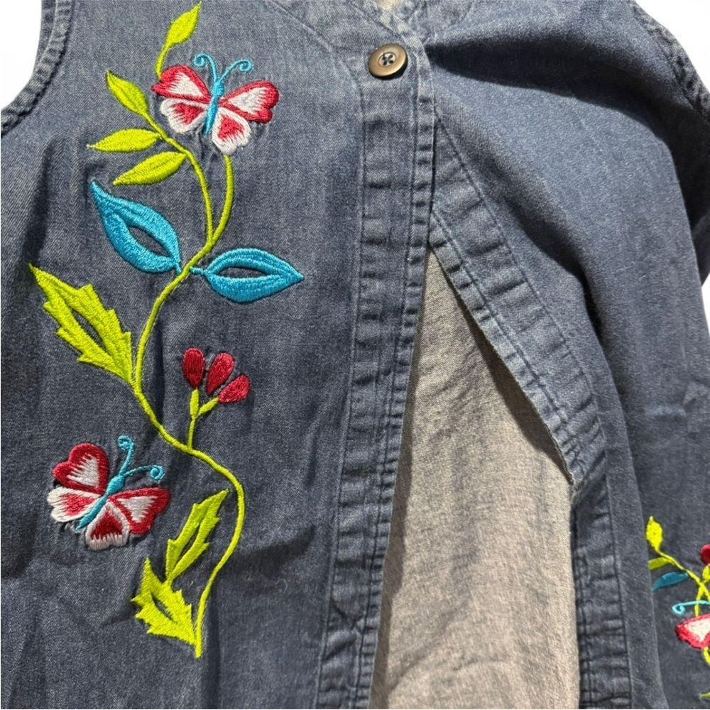 Vintage Blair Denim Tunic Top Floral Embroidered Butterflies 90s Art Teacher - Picture 8 of 12